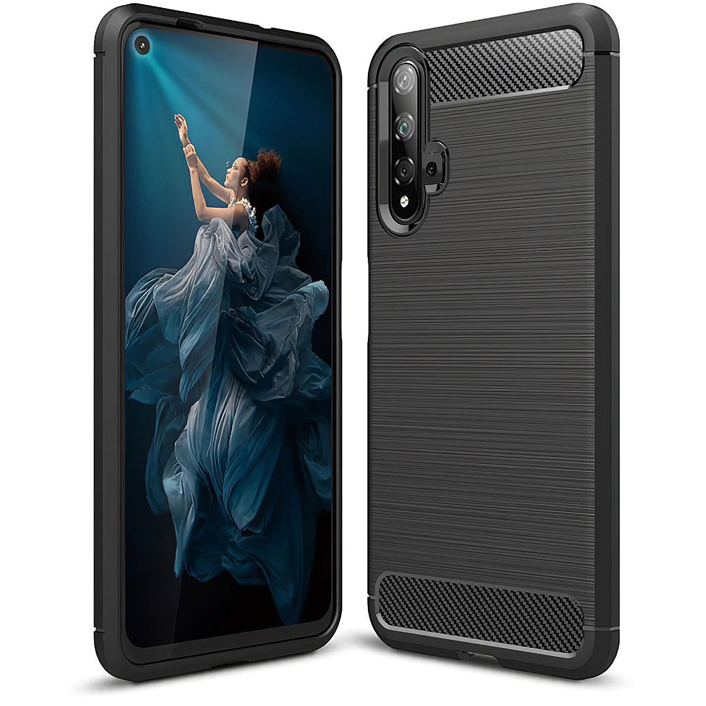 Puzdro pre Huawei nova 5T / Honor 20, OEM, Karbón, Čierne