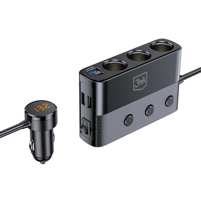 Auto nabíjačka 3MK Power Splitter, 120W, 3A, 3 x USB-A - 1 x USB-C - 3 x Rozšírenie zapaľovača, Čierna