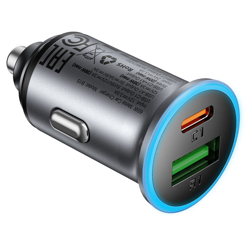 Auto nabíjačka Acefast B15, 65W, 3.25A, 1 X USB-A - 1 x USB-C, Sivá