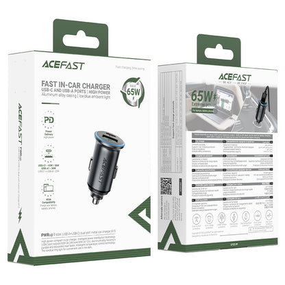 Auto nabíjačka Acefast B15, 65W, 3.25A, 1 X USB-A - 1 x USB-C, Sivá