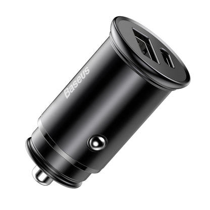 Auto nabíjačka Baseus Circular Metal, 30W, 5A, 1 x USB-A - 1 x USB-C, Čierna