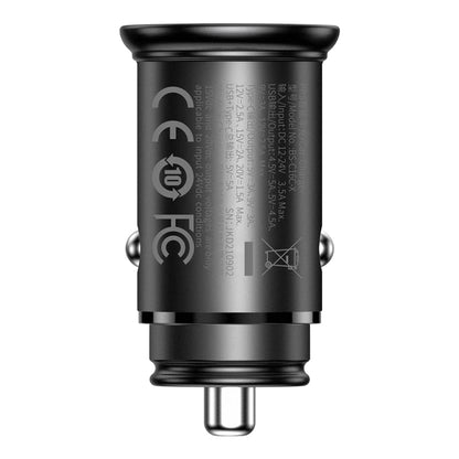 Auto nabíjačka Baseus Circular Metal, 30W, 5A, 1 x USB-A - 1 x USB-C, Čierna
