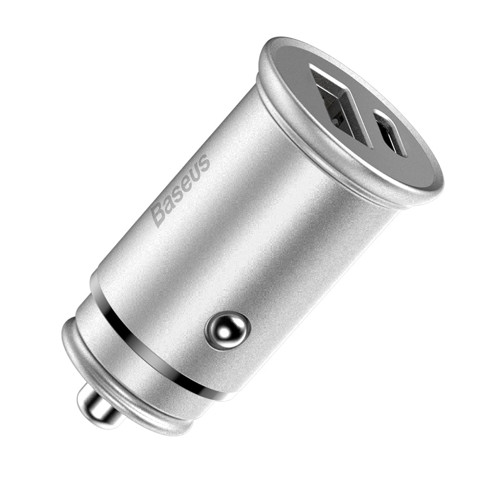 Auto nabíjačka Baseus Circular Metal, 30W, 5A, 1 x USB-A - 1 x USB-C, Sivá