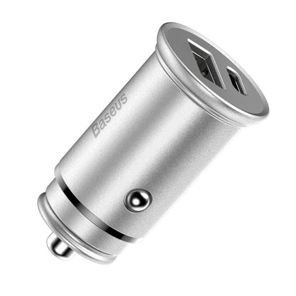 Auto nabíjačka Baseus Circular Metal, 30W, 5A, 1 x USB-A - 1 x USB-C, Sivá