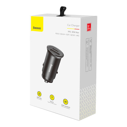 Auto nabíjačka Baseus Circular Metal, 30W, 5A, 1 x USB-A - 1 x USB-C, Čierna