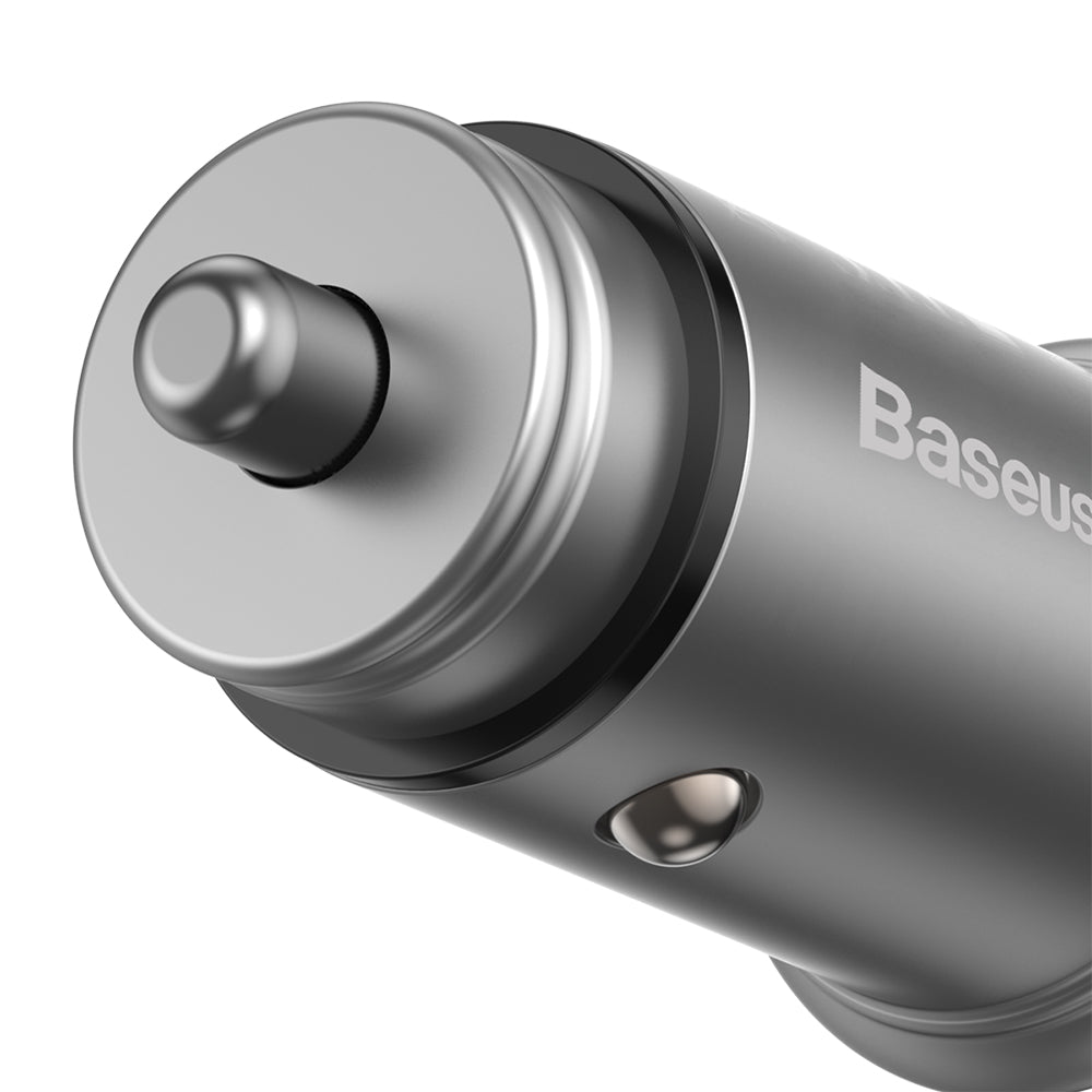 Auto nabíjačka Baseus Circular Metal, 30W, 5A, 1 x USB-A - 1 x USB-C, Sivá