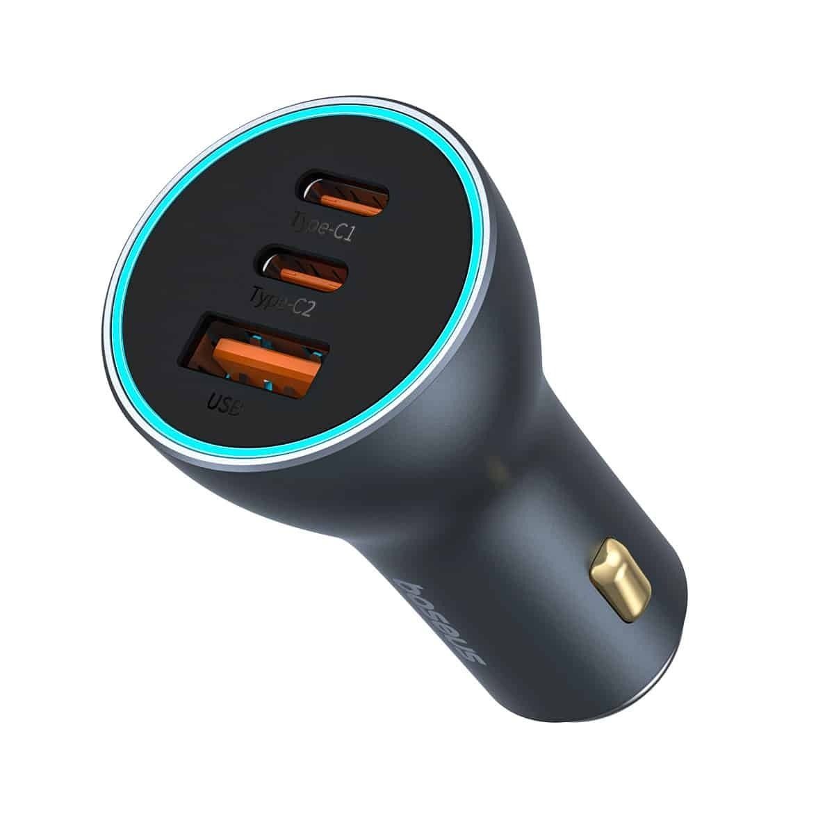 Auto nabíjačka Baseus Golden Contactor Pro, 65W, 3A, 1 x USB-A - 2 x USB-C, Sivá C00035202841-00