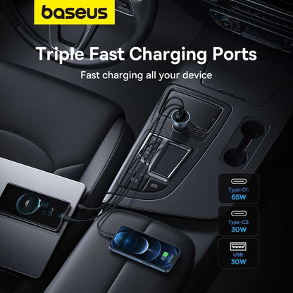 Auto nabíjačka Baseus Golden Contactor Pro, 65W, 3A, 1 x USB-A - 2 x USB-C, Sivá C00035202841-00