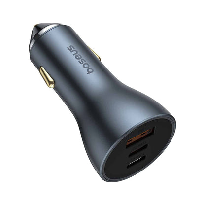 Auto nabíjačka Baseus Golden Contactor Pro, 65W, 3A, 1 x USB-A - 2 x USB-C, Sivá C00035202841-00
