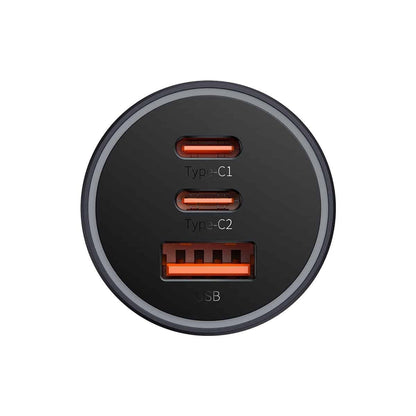 Auto nabíjačka Baseus Golden Contactor Pro, 65W, 3A, 1 x USB-A - 2 x USB-C, Sivá C00035202841-00