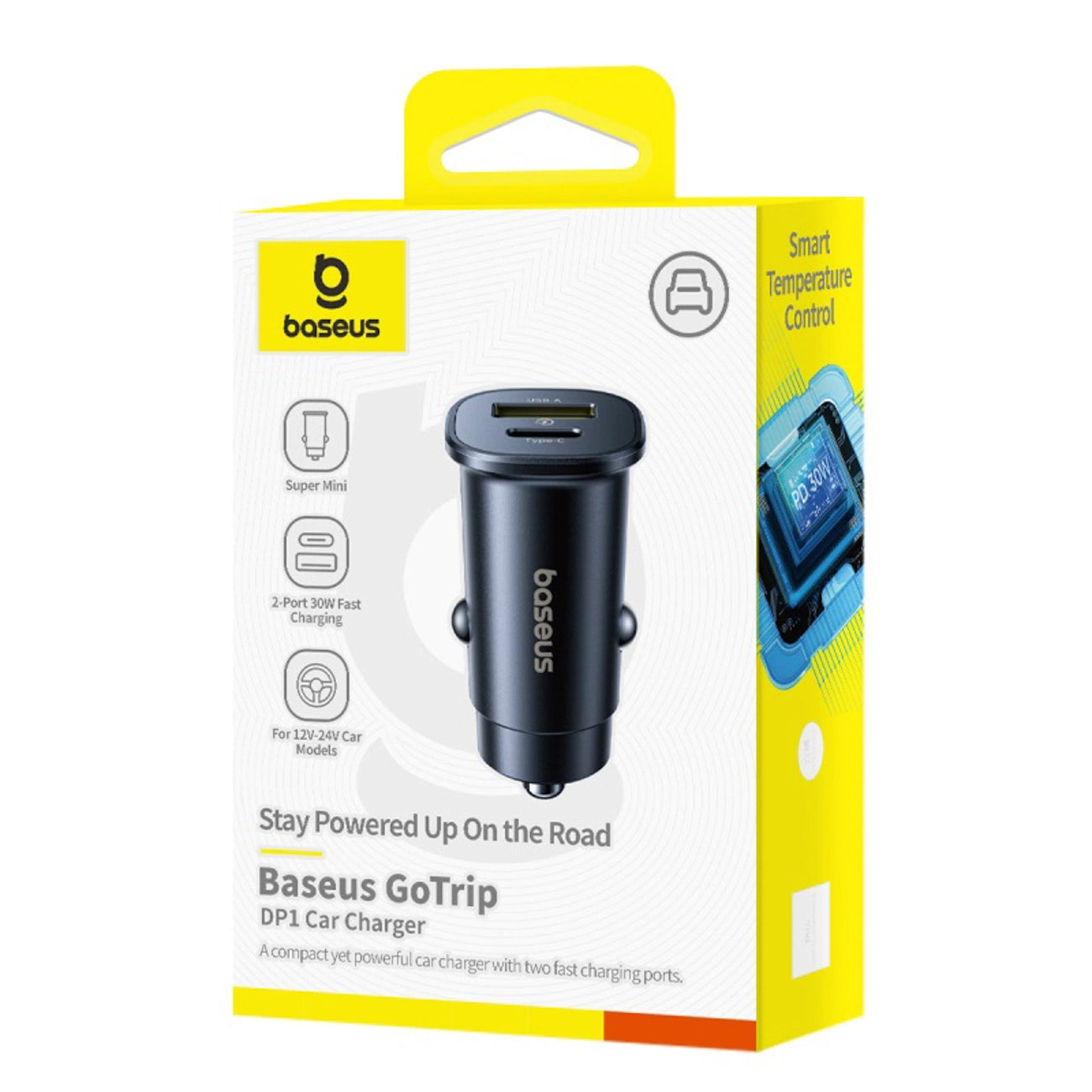Auto nabíjačka Baseus GoTrip, 30W, 3A, 1 x USB-A - 1 x USB-C, Čierna