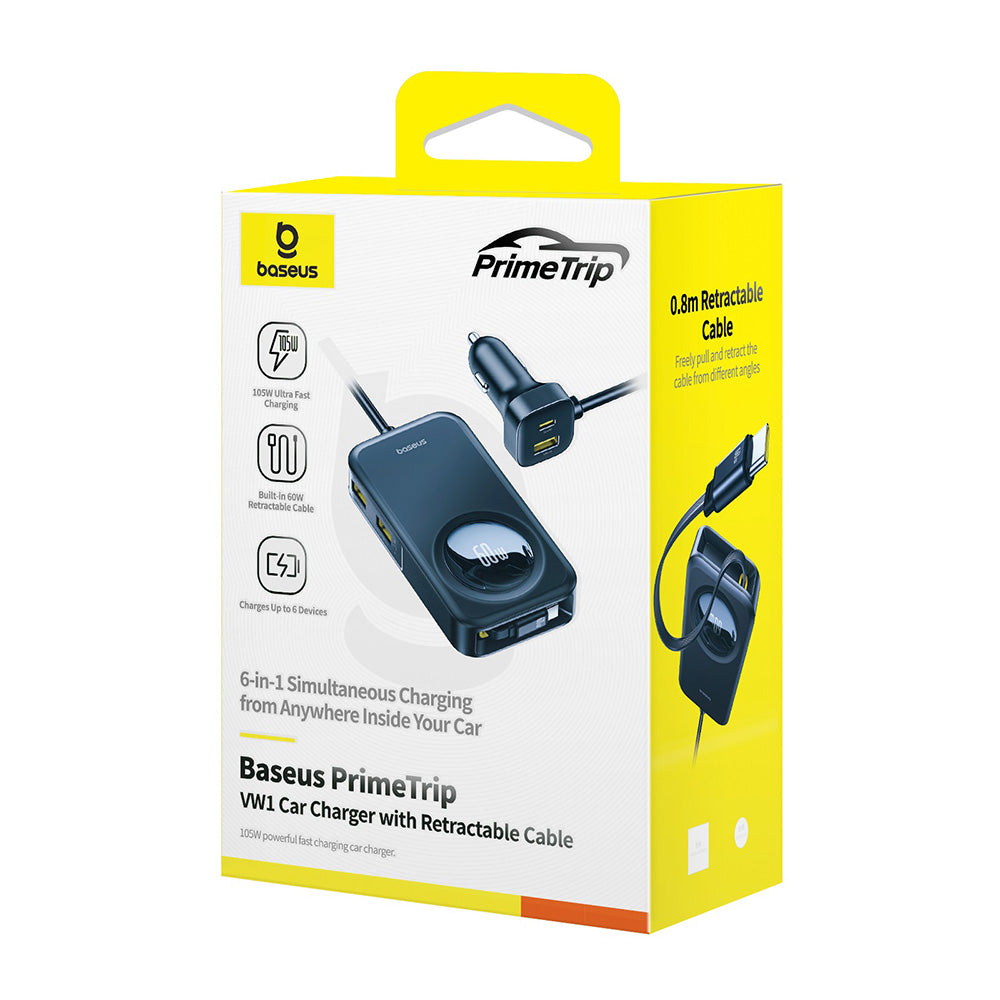 Auto nabíjačka Baseus PrimeTrip VW1, 105W, 3A, 3 x USB-A - 2 x USB-C, Čierna C00069000121-00