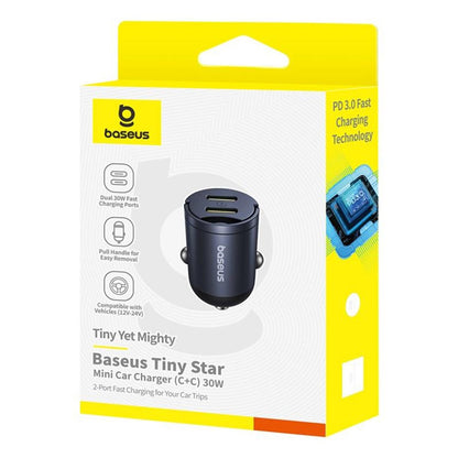 Auto nabíjačka Baseus Tiny Star, 30W, 3A, 2 x USB-C, Čierna C00035001121-03