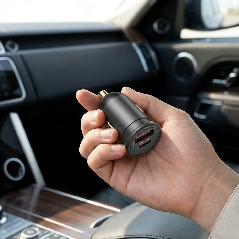 Auto nabíjačka Blueo, 35W, 3A, 1 x USB-A - 1 x USB-C, Sivá