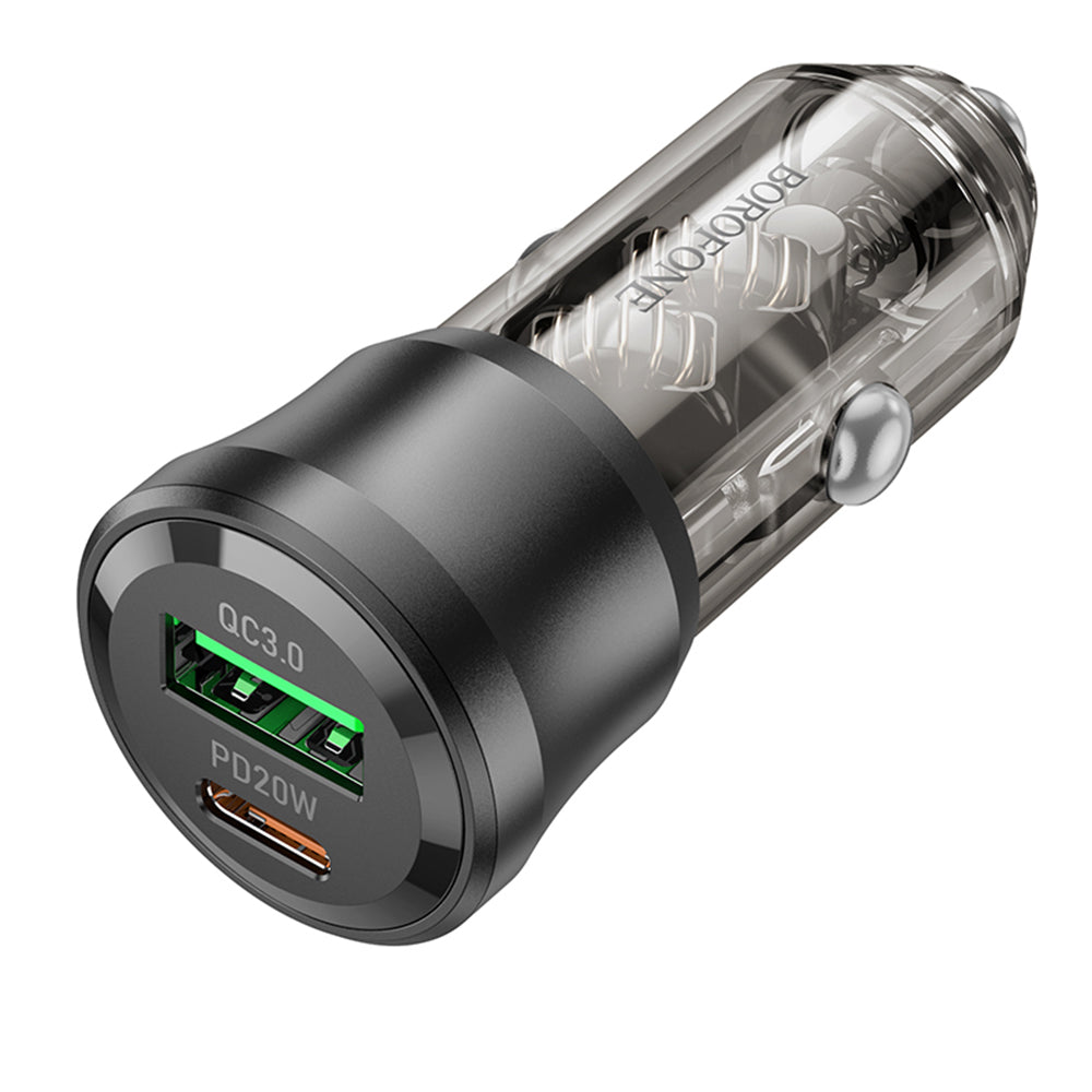 Borofone BZ25 Journey Car Charger, 38W, 3A, 1 x USB-A - 1 x USB-C, Black