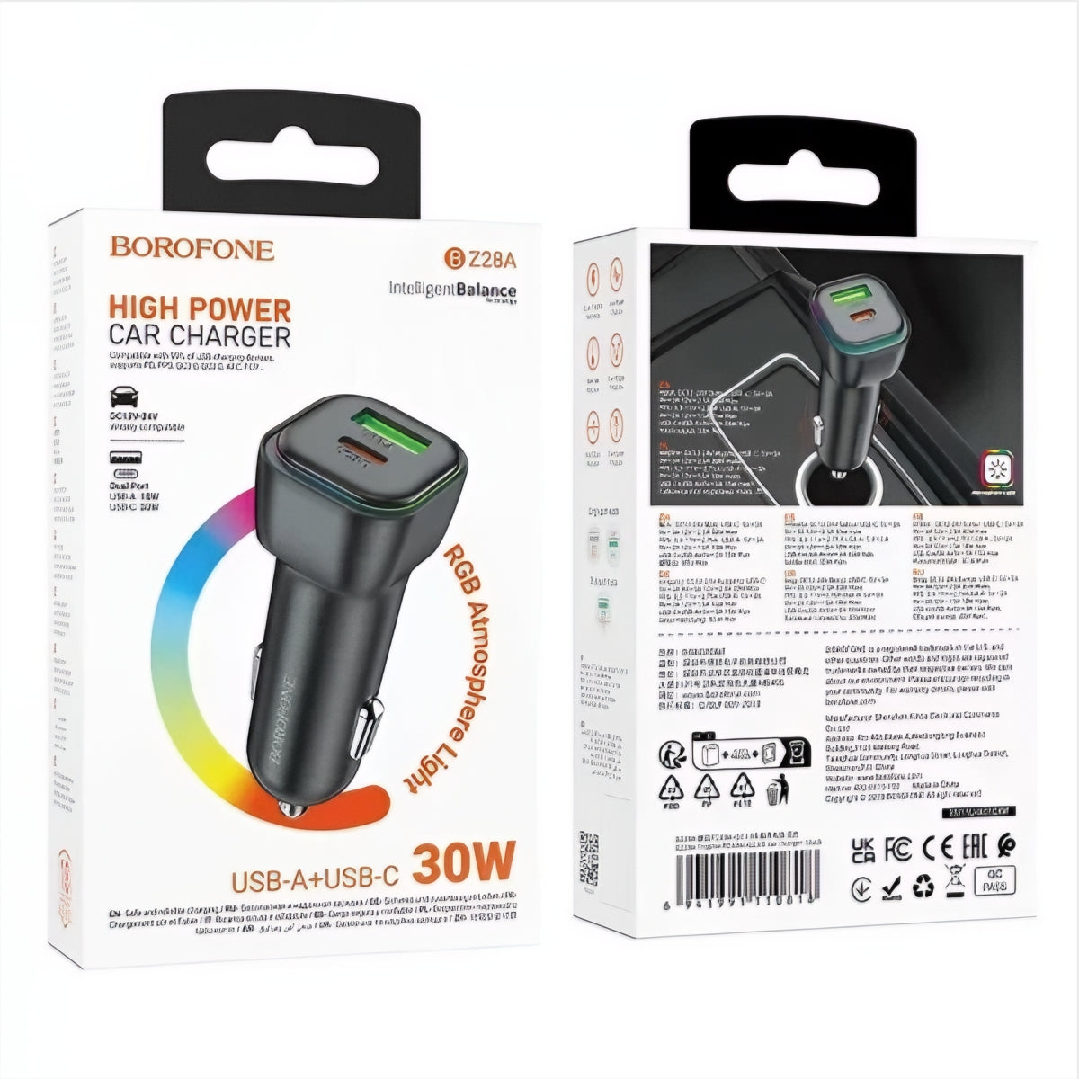 Auto nabíjačka Borofone BZ28A Trophie, 30W, 3A, 1 x USB-A - 1 x USB-C, Čierna