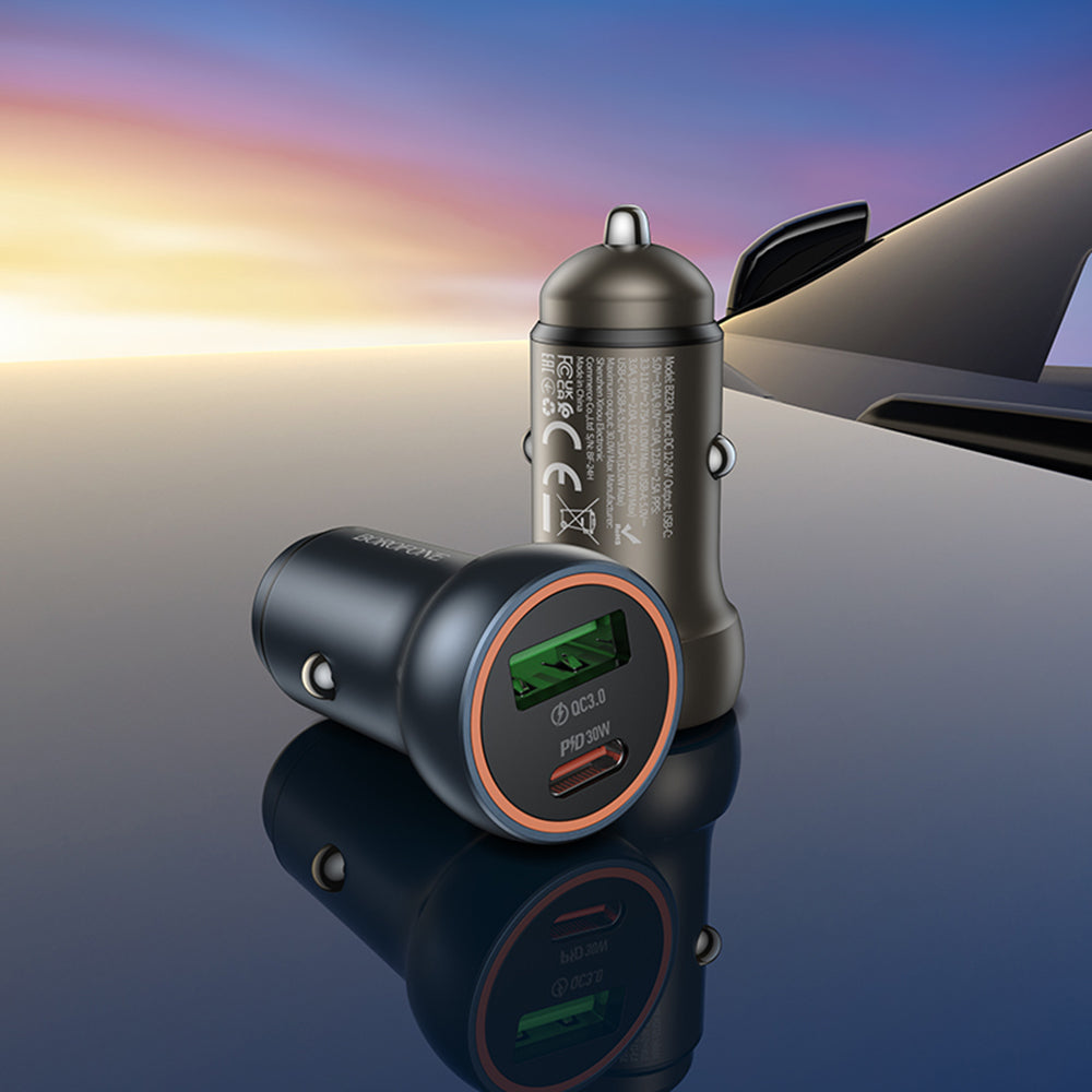 Borofone BZ32A Fresh Car Charger, 30W, 3A, 1 x USB-A - 1 x USB-C, Grey