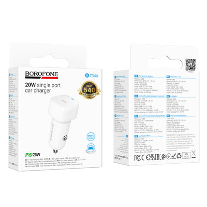 Auto nabíjačka Borofone BZ34A Cloud, 20W, 3A, 1 x USB-C, Biela