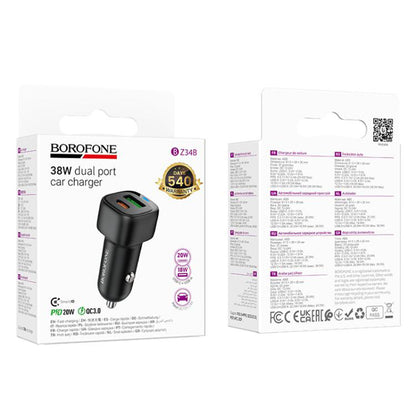 Auto nabíjačka Borofone BZ34B Cloud, 38W, 3A, 1 x USB-A - 1 x USB-C, Čierna