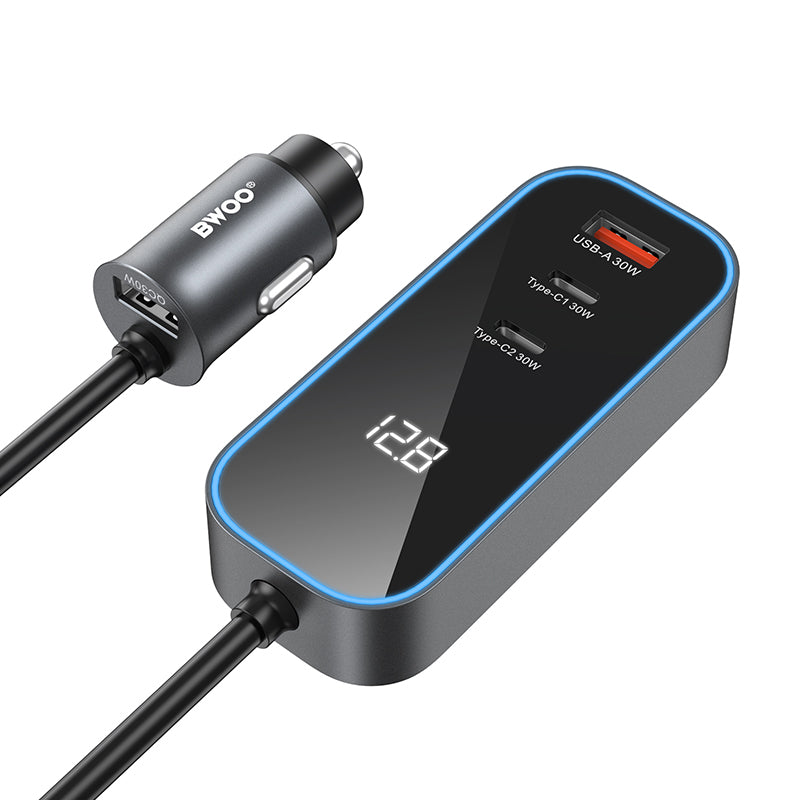 Auto nabíjačka BWOO CC107 Display, 120W, 3A, 2 x USB-A - 2 x USB-C, Čierna