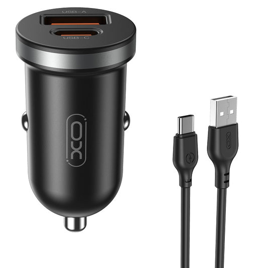 Auto nabíjačka s káblom USB-C XO Design CC56, 30W, 3A, 1 x USB-A - 1 x USB-C, Čierna