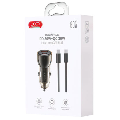 Auto nabíjačka s káblom USB-C XO Design CC60, 60W, 3A, 1 x USB-A - 1 x USB-C, Čierna