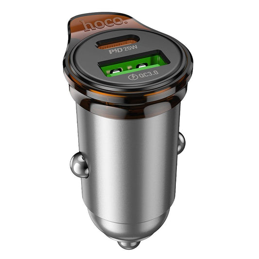 Auto nabíjačka s káblom Lightning HOCO NZ16A, 43W, 3A, 1 x USB-A - 1 x USB-C, Sivá