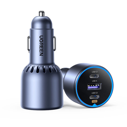 Auto nabíjačka s USB-C káblom UGREEN EC705, 130W, 5A, 1 x USB-A - 2 x USB-C, Sivá