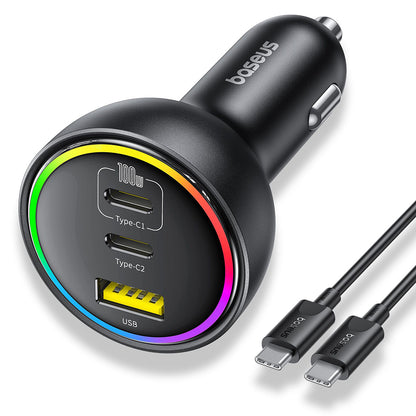 Auto nabíjačka s káblom USB-C Baseus, 152.5W, 5A, 1 x USB-A - 2 x USB-C, Čierna C00036101111-00