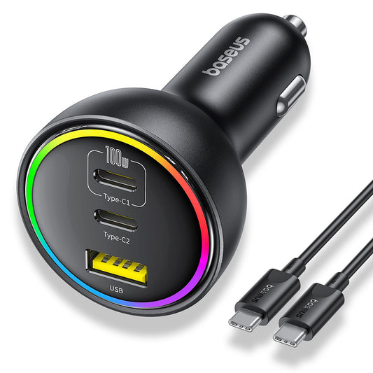 Auto nabíjačka s káblom USB-C Baseus, 152.5W, 5A, 1 x USB-A - 2 x USB-C, Čierna C00036101111-00