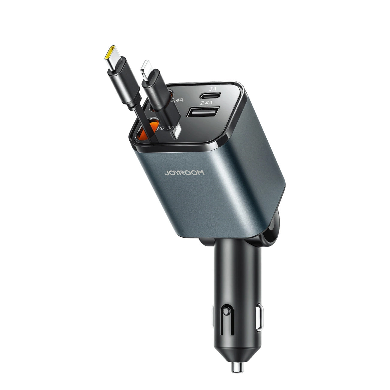 Auto nabíjačka s káblom USB-C / Lightning Joyroom JR-CCL05, 30W, 3A, 1 x USB-A - 1 x USB-C, Sivá
