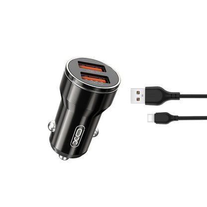 Auto nabíjačka s káblom USB-C XO Design CC48, 12W, 2.4A, 2 x USB-A, Sivá