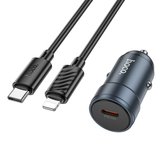 Auto nabíjačka s káblom Lightning HOCO Z57, 30W, 3A, 1 x USB-C, Sivá