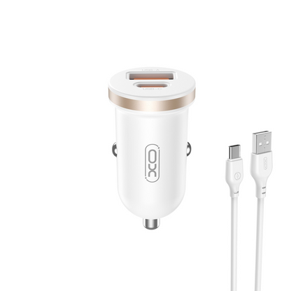 Auto nabíjačka s káblom USB-C XO Design CC56, 30W, 3A, 1 x USB-A - 1 x USB-C, Biela
