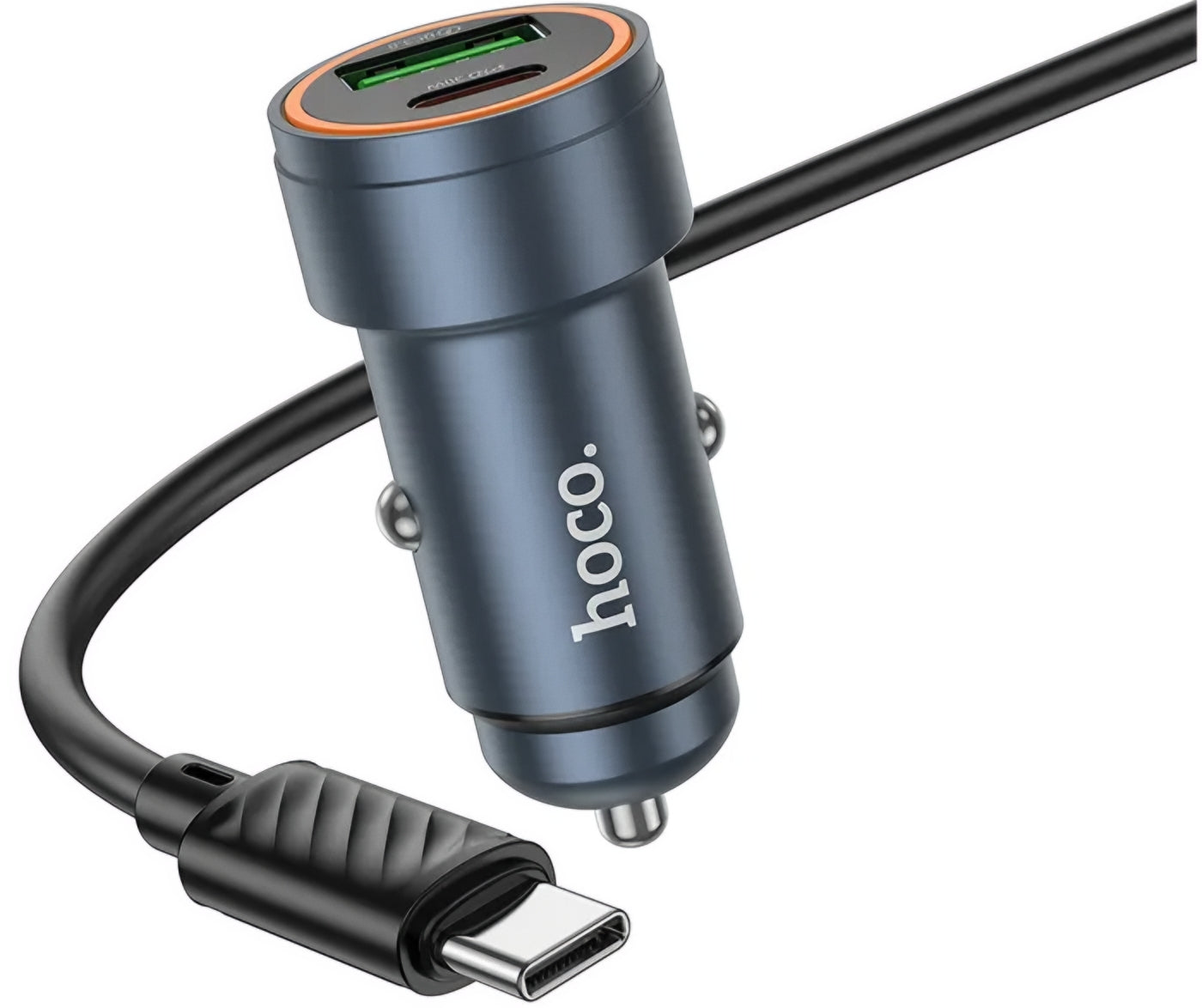 Auto nabíjačka s káblom USB-C HOCO Z57A, 30W, 3A, 1 x USB-A - 1 x USB-C, Sivá