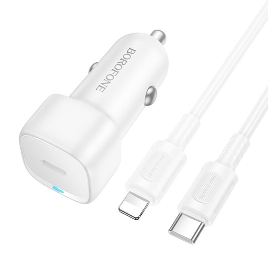 Auto nabíjačka s káblom Lightning Borofone BZ34B Cloud, 20W, 3A, 1 x USB-A - 1 x USB-C, Biela