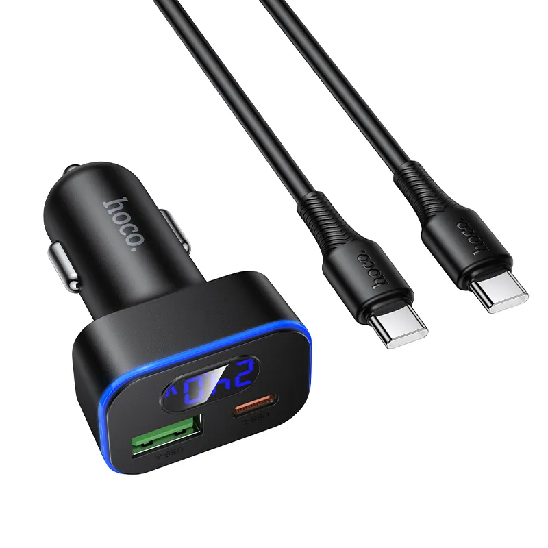 Auto nabíjačka s USB-C káblom HOCO Z63B Display, 48W, 3A, 1 x USB-A - 1 x USB-C, Čierna