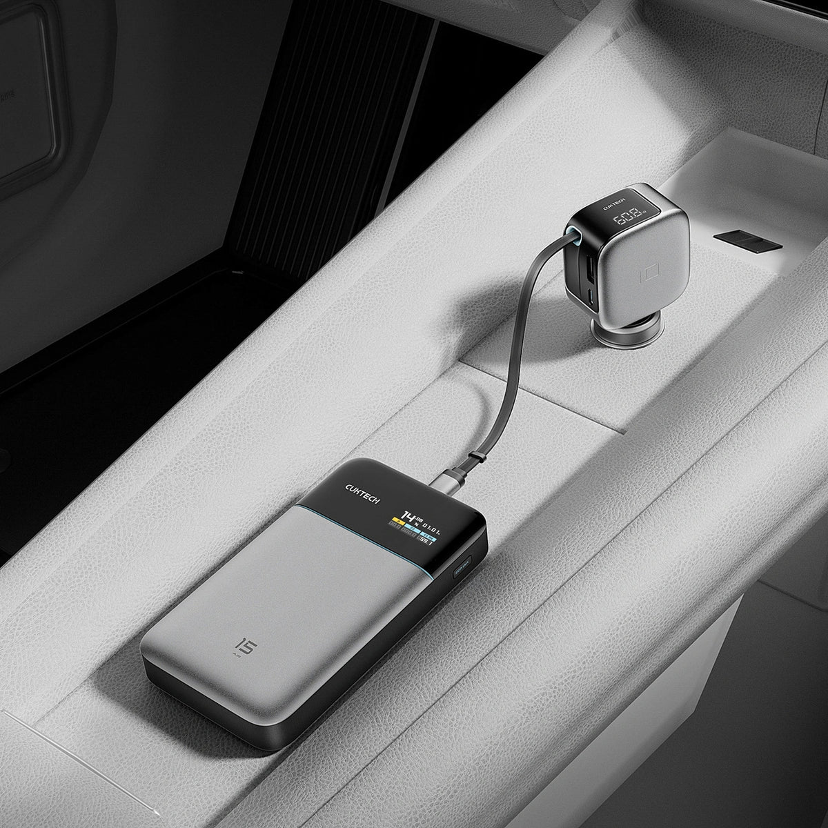 Autonabíjačka s USB-C káblom Cuktech CC903P Displej, 100W, 5A, 1 x USB-A - 1 x USB-C, Sivá