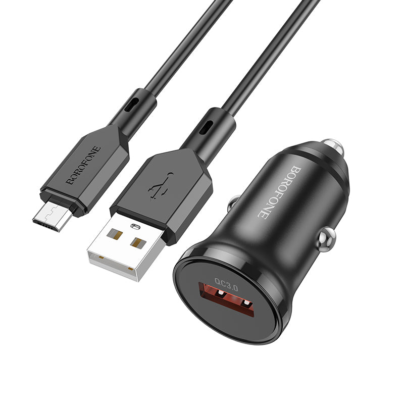 Auto nabíjačka s káblom microUSB Borofone BZ18, 18W, 3A, 1 x USB-A, Čierna