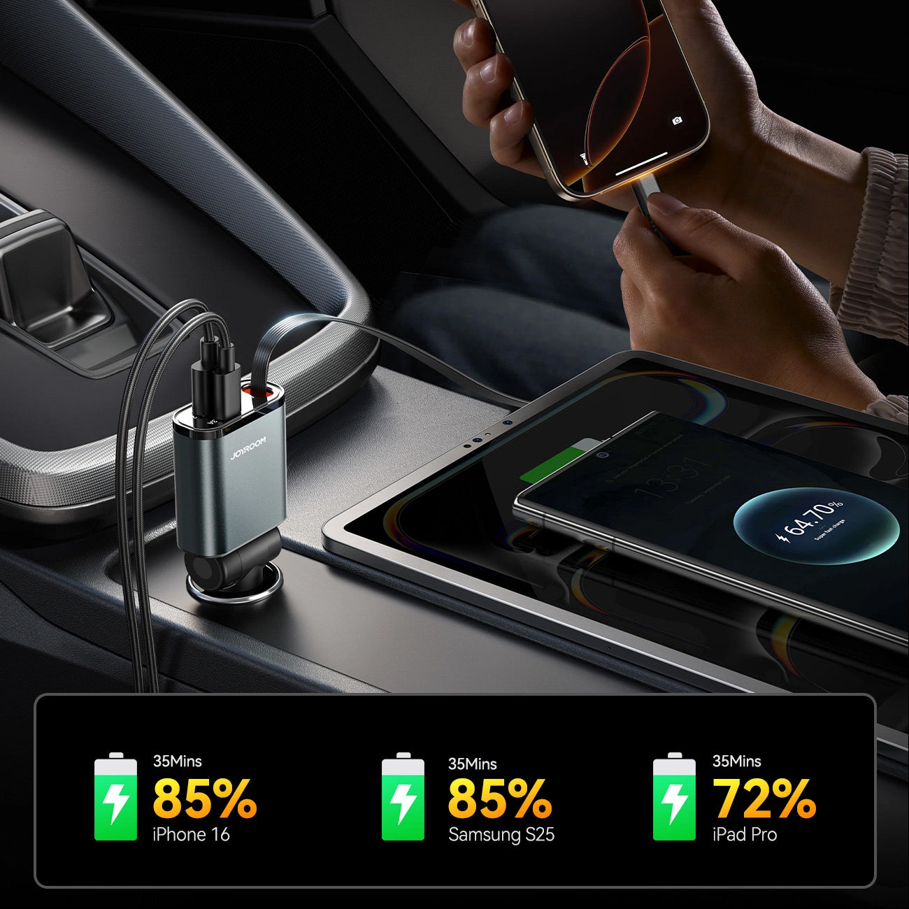Autonabíjačka s káblom USB-C Joyroom JR-CCL07, 30W, 3A, 1 x USB-A - 1 x USB-C, Sivá