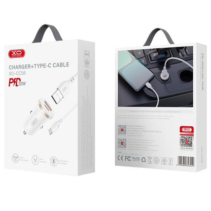 Auto nabíjačka s káblom USB-C XO Design CC56, 30W, 3A, 1 x USB-A - 1 x USB-C, Biela