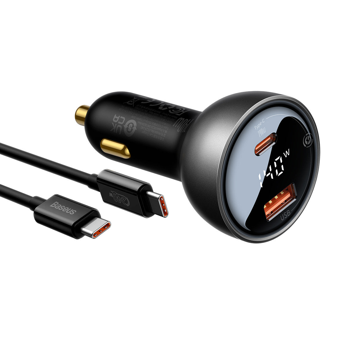 Auto nabíjačka s USB-C káblom Baseus, 140W, 5A, 1 x USB-A - 1 x USB-C, Čierna CGZX070001