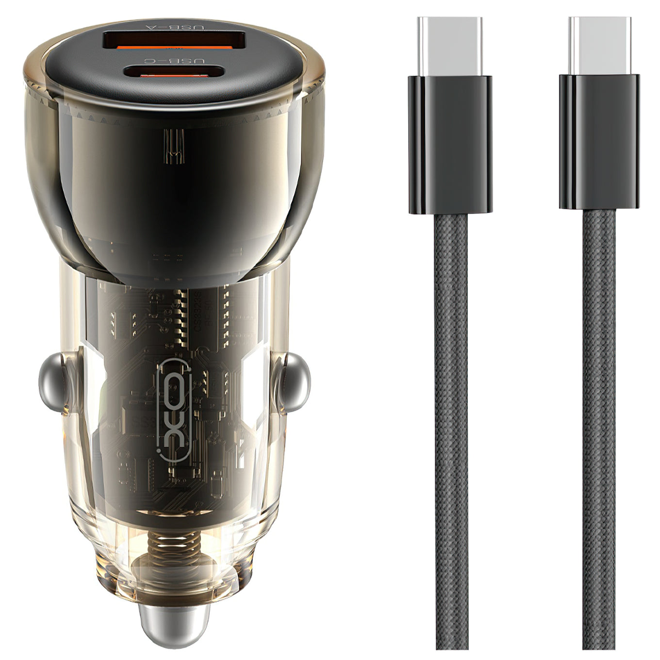 Auto nabíjačka s káblom USB-C XO Design CC60, 60W, 3A, 1 x USB-A - 1 x USB-C, Čierna