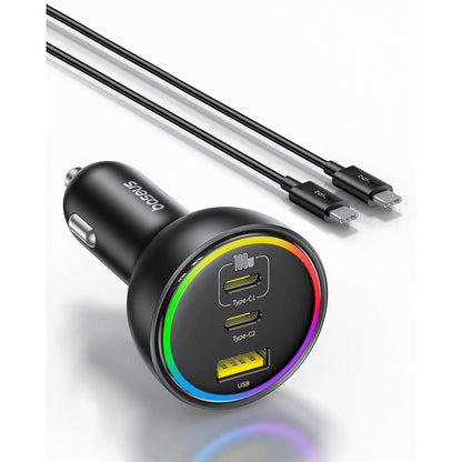 Auto nabíjačka s káblom USB-C Baseus, 152.5W, 5A, 1 x USB-A - 2 x USB-C, Čierna C00036101111-00