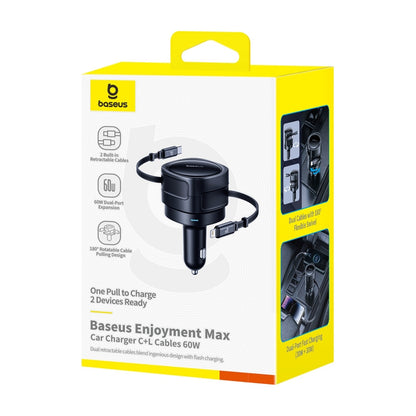 Auto nabíjačka s káblom USB-C / Lightning Baseus Enjoyment Max, 60W, 3A, Čierna C00035507121-00