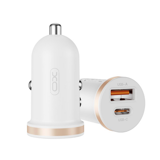 Auto nabíjačka s káblom Lightning XO Design CC56, 30W, 3A, 1 x USB-A - 1 x USB-C, Biela
