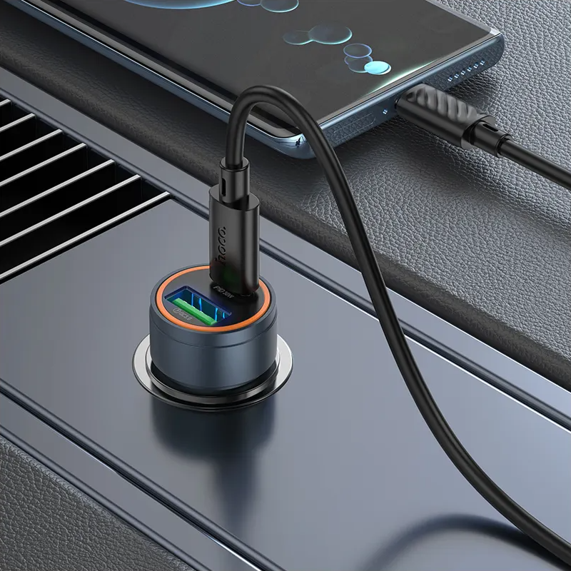 Auto nabíjačka s káblom USB-C HOCO Z57A, 30W, 3A, 1 x USB-A - 1 x USB-C, Sivá