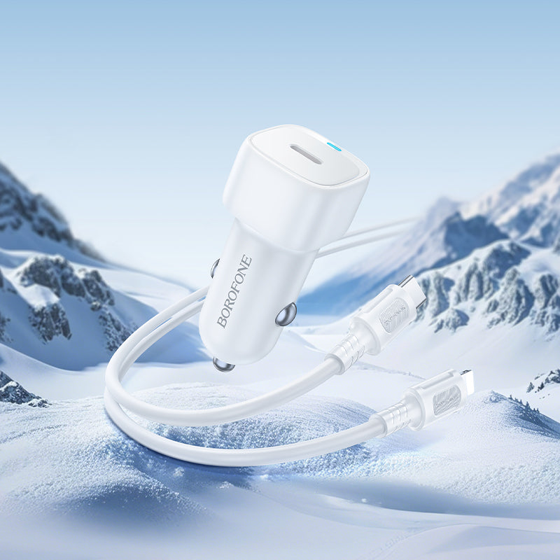 Auto nabíjačka s káblom Lightning Borofone BZ34B Cloud, 20W, 3A, 1 x USB-A - 1 x USB-C, Biela