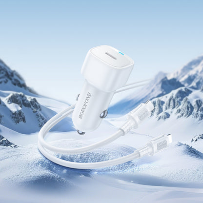 Auto nabíjačka s káblom Lightning Borofone BZ34B Cloud, 20W, 3A, 1 x USB-A - 1 x USB-C, Biela