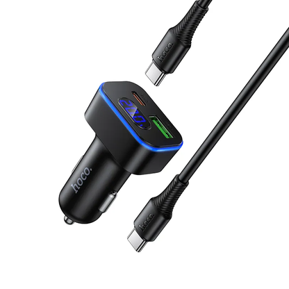 Auto nabíjačka s USB-C káblom HOCO Z63B Display, 48W, 3A, 1 x USB-A - 1 x USB-C, Čierna